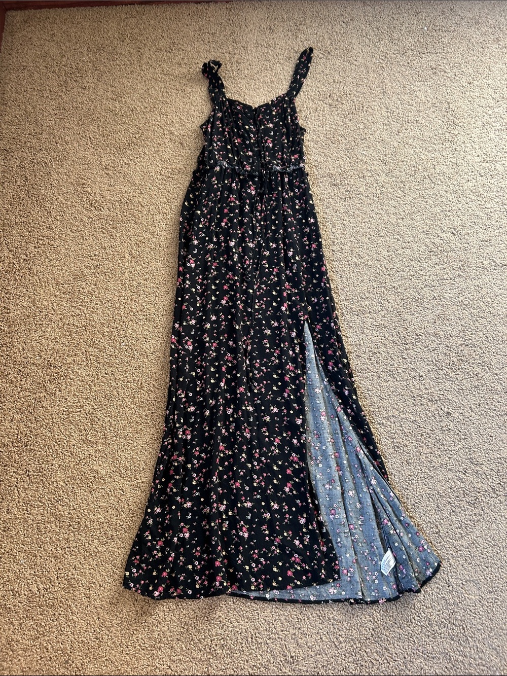 wild fable Black Floral Maxi Dress with Pink & Green Accents
